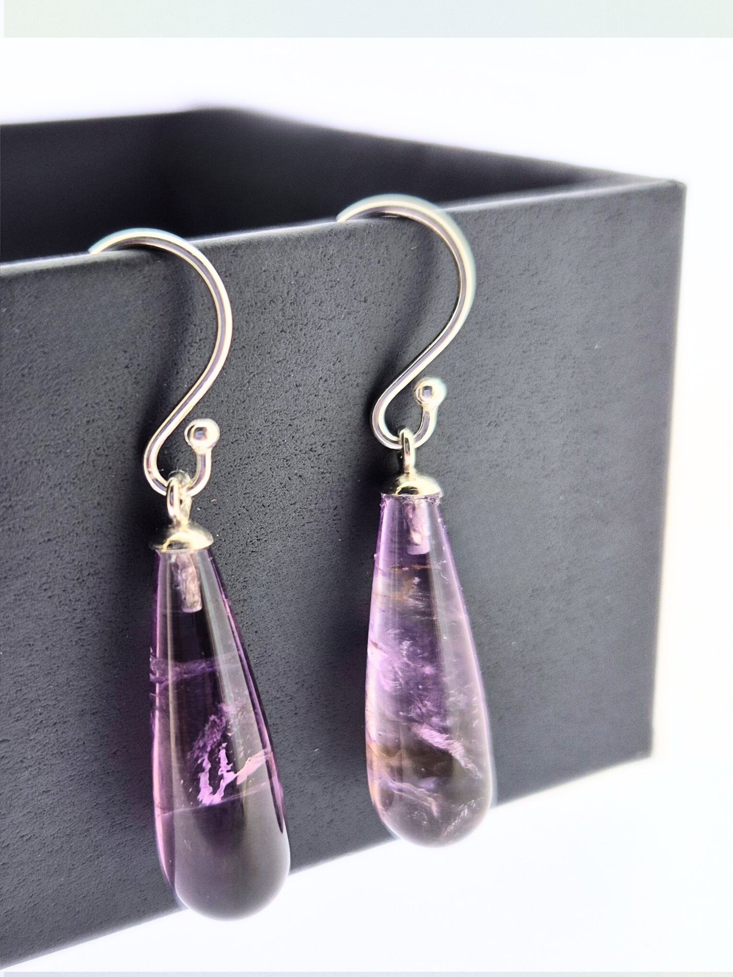 Sterling Silver Natural Gemstone Long Drop Earrings