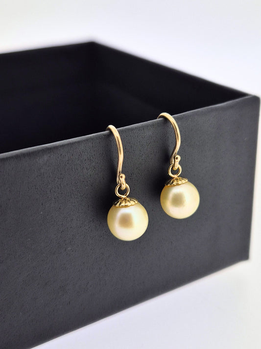 9ct Yellow Gold South Sea Golden Pearl Drop Earrings