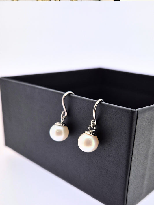 9ct White Gold Pearl Drop Earrings