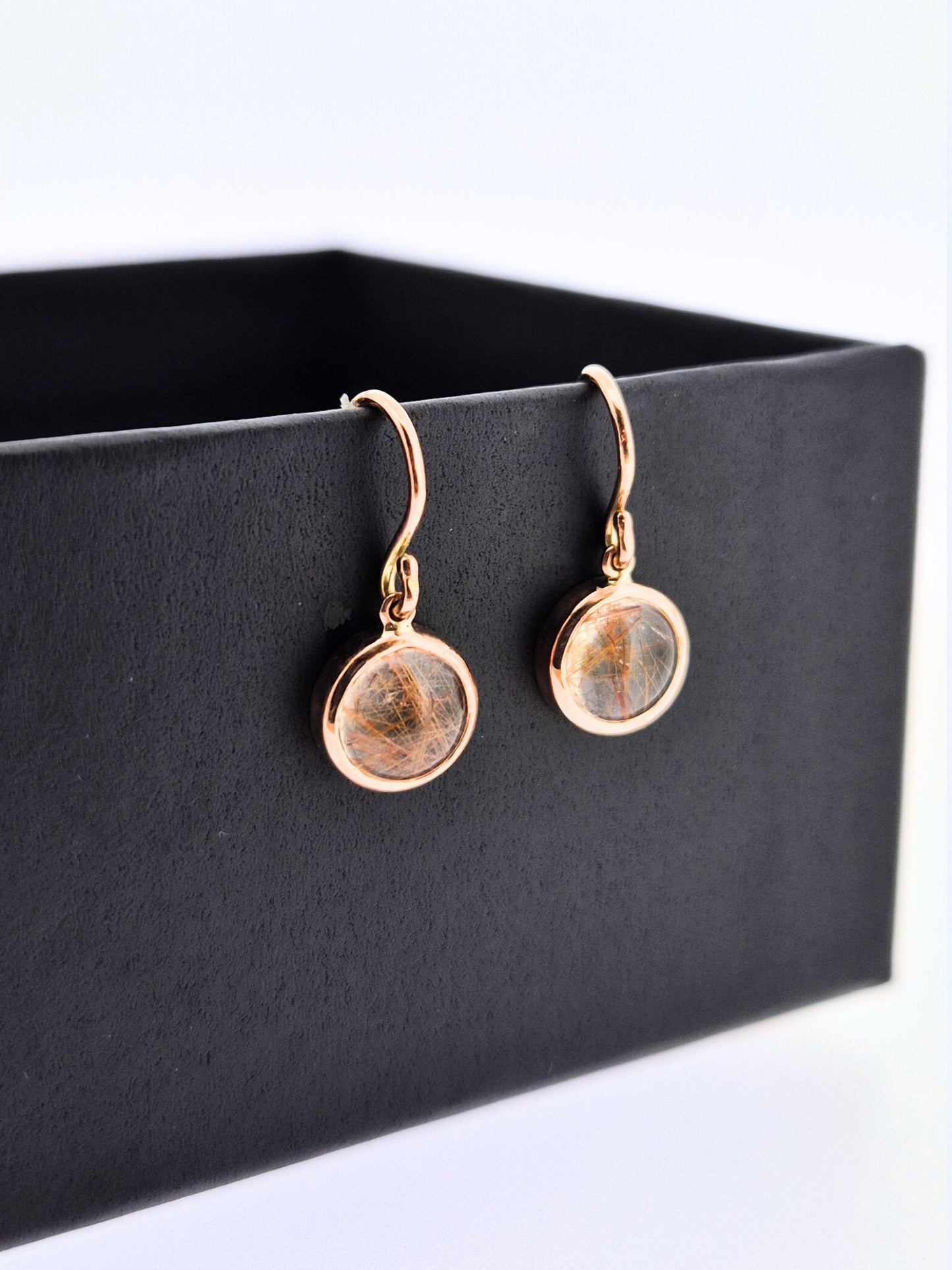 9ct Rose Gold Rutilated Quartz Drop Earrings