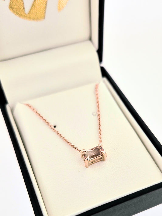 9ct Rose Gold Pink and White Watermelon Tourmaline Pendant and Chain