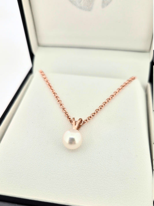 9ct Rose Gold Pink Pearl Pendant and Chain