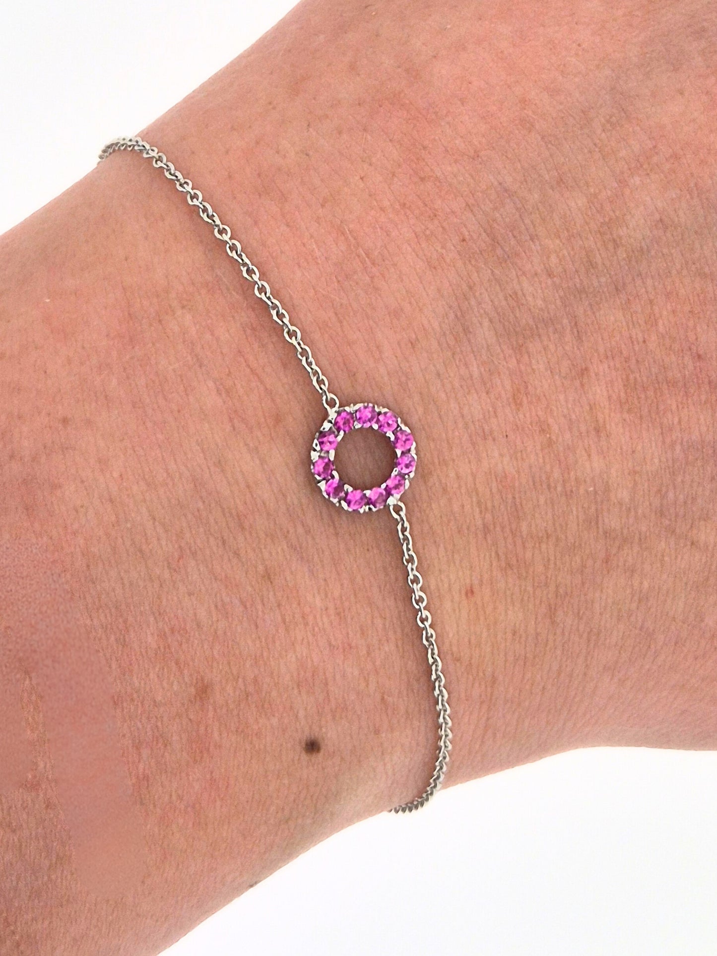 9ct White Gold and Pink Sapphire Circle Bracelet