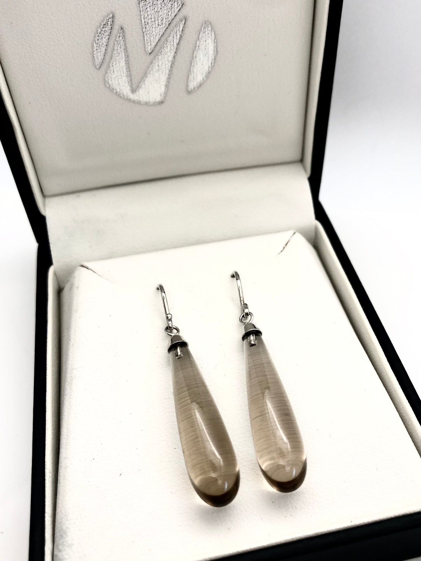 9ct White Gold Smokey Quartz Briolette Drop Earrings