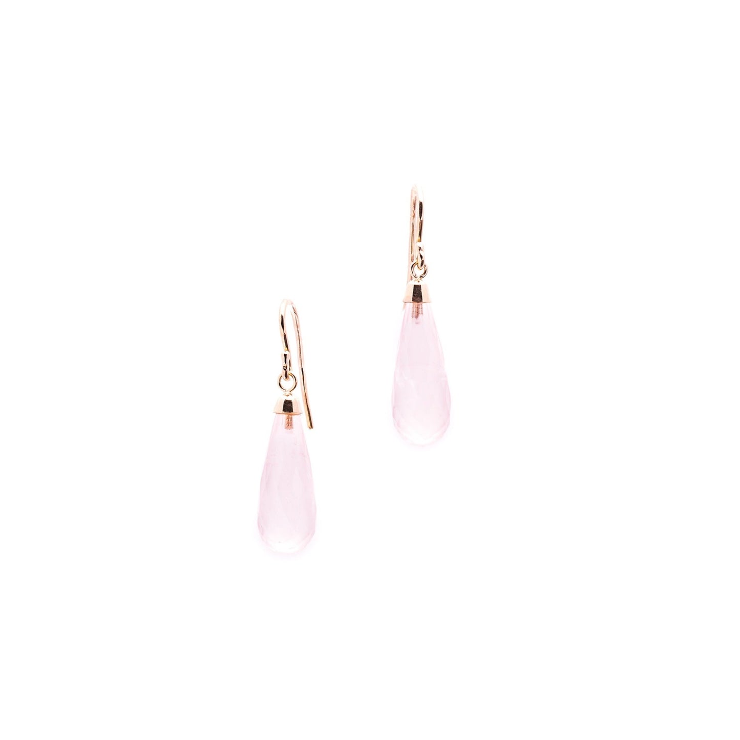 9ct Gold Rose Quartz Briolette Drop Earrings