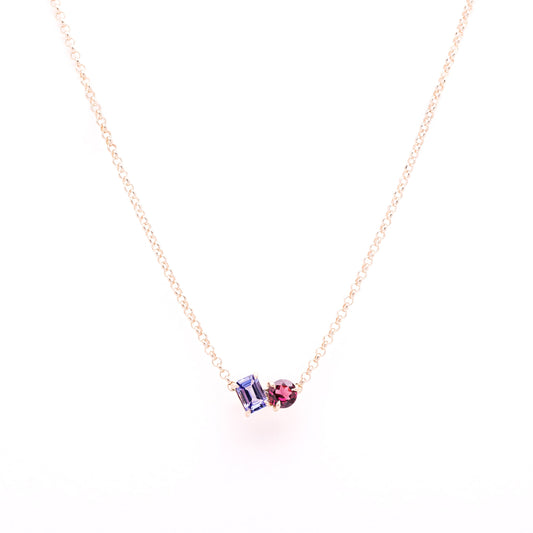 'Toi et Moi' 9ct Rose Gold Tanzanite and Rhodolite Garnet Necklet