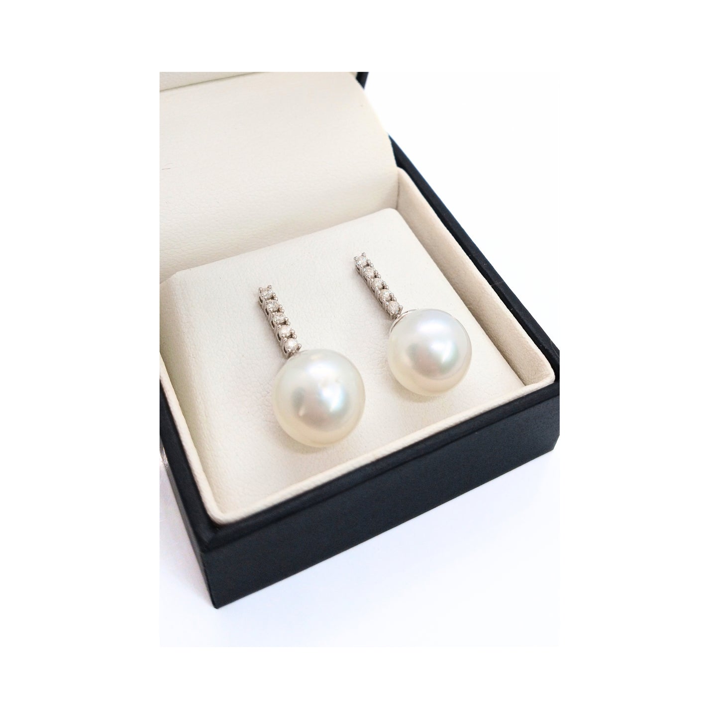 14ct White Gold South Sea Pearl and Diamond Drop Earrings